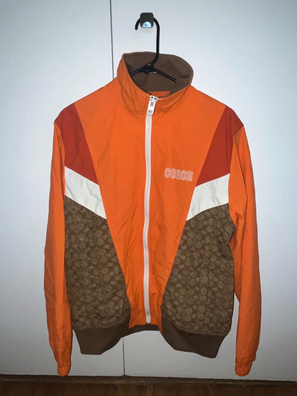 Coach Orange and Brown Logo Colorblock Track Jacket